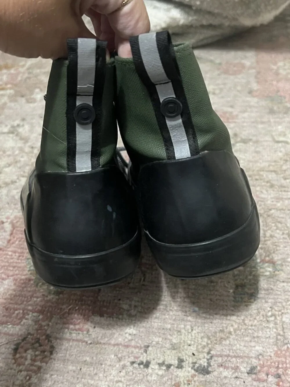 Hunter x Target Green Canvas/ Black Rubber Ankle Rain Boots Men 7.5 Women 9.5